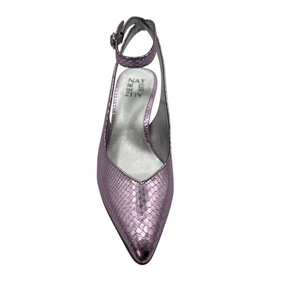 Naturalizer 7M Metallic Pink Snake Embossed Pointed Toe Heels With Ankle Strap - Picture 10 of 11